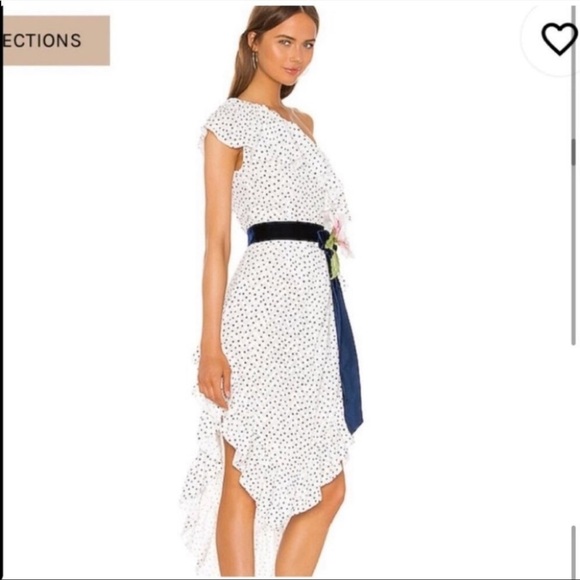 NWT Marianna Senchina One Shoulder Polka Dot Dress s missing flower belt - Picture 7 of 11